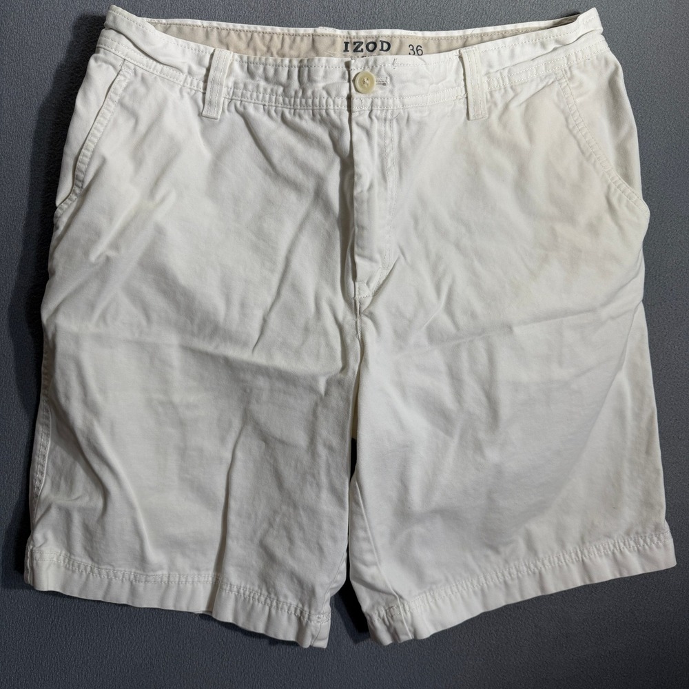 IZOD 36 Saltwater‎ White Cotton Chino Shorts Preppy Coastal Nautical Summer